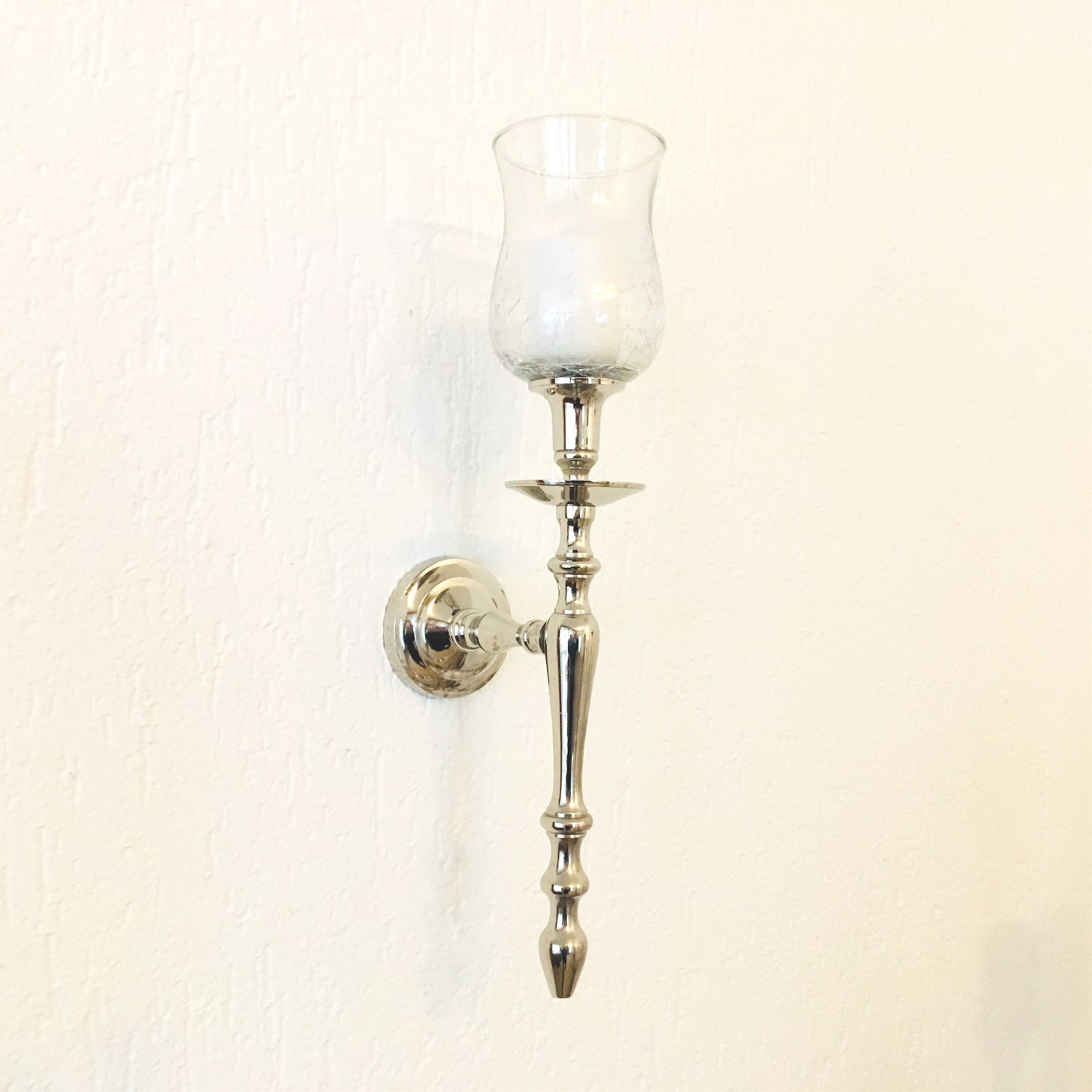 Wandleuchter Wandhalter Kerzenleuchter mit Glas CR ca. 45cm Silber Farbend 1-flammig  zur Wandmonta | Dekowelten