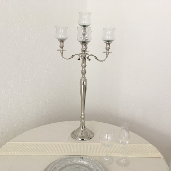 Kerzenleuchter 90cm Silber farbend 5-flammig SM inkl. 5 x Glasaufsatz klar Version für Home & Event